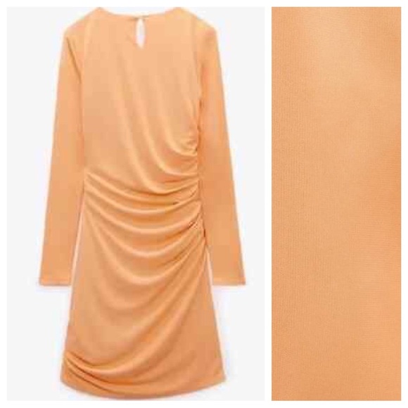 NWT. Zara Neon Oranges Draped Mini Dress. Size L. - Picture 4 of 10